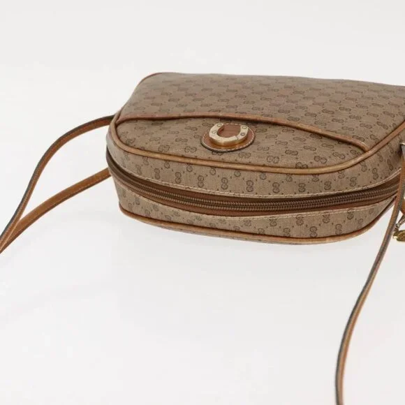 GUCCI Micro GG Supreme Shoulder Bag PVC Beige Gold